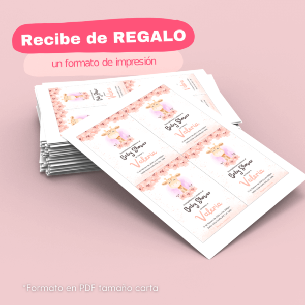 Invitacion-baby-shower-niña-jirafita invitación digital para baby shower para niña de jirafita, recibe de regalo un formato de impresión, el formato es en PDF tamaño carta