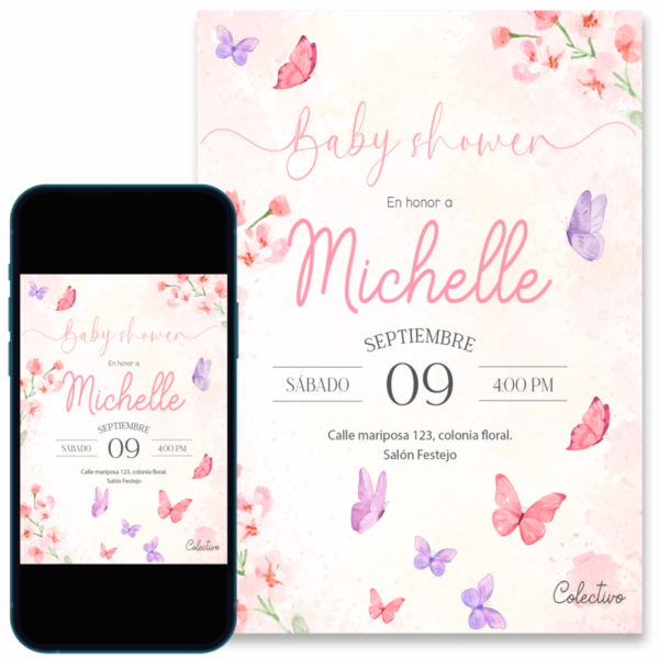 invitacion-baby-shower-mariposas invitación digital para baby shower de mariposas