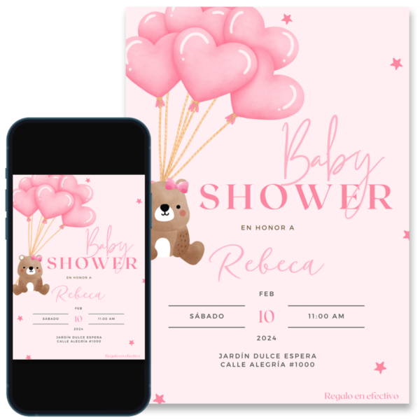 invitacion-baby-shower-niña-osita invitación digital para baby shower de osita
