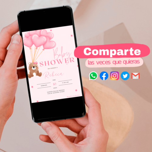 invitación digital para baby shower de osita, comparte las veces que quieras por correo y redes sociales