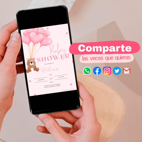 invitacion-baby-shower-niña-osita invitación digital para baby shower de osita, comparte las veces que quieras por correo y redes sociales