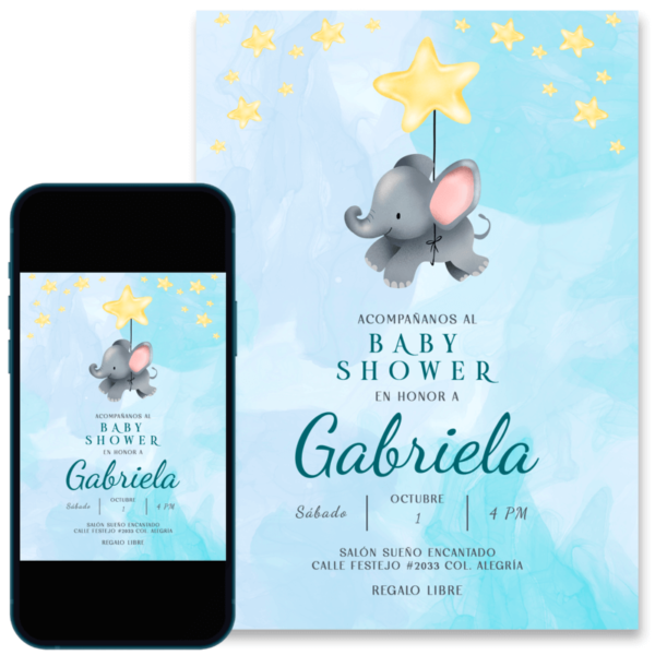 invitacion-baby-shower-niño-elefantito invitación digital para baby shower niño elefantito