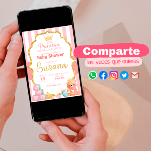 invitación digital para baby shower de princesa osita, comparte las veces que quieras por correo y redes sociales