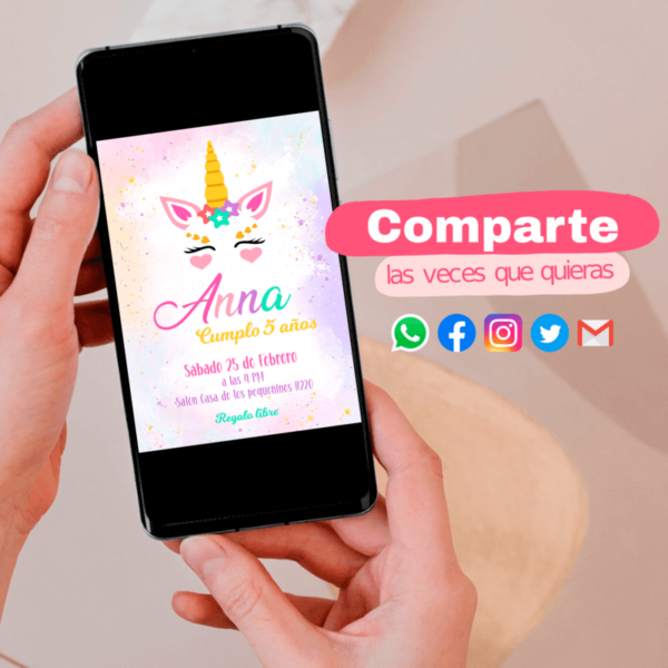 invitación digital unicornio, comparte las veces que quieras por correo y redes sociales