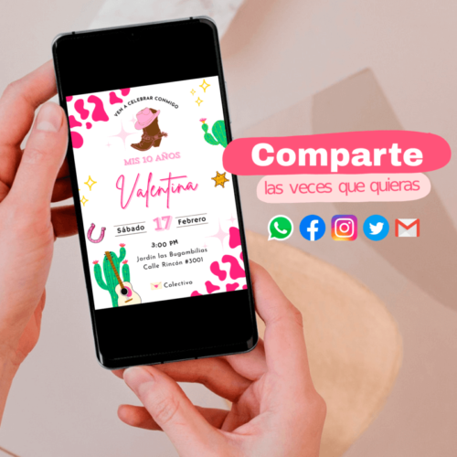 invitación digital vaquera, comparte las veces que quieras por correo y redes sociales