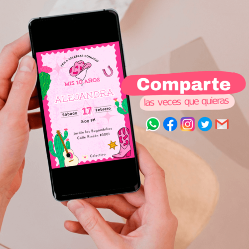 invitación digital vaquera, comparte las veces que quieras por correo y redes sociales